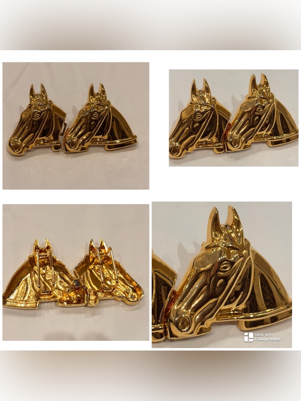 Vintage 2 Piece Belt Buckle Gold tone Horse Heads